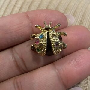 Tiny Vintage Colourful Gold Ladybug Brooch